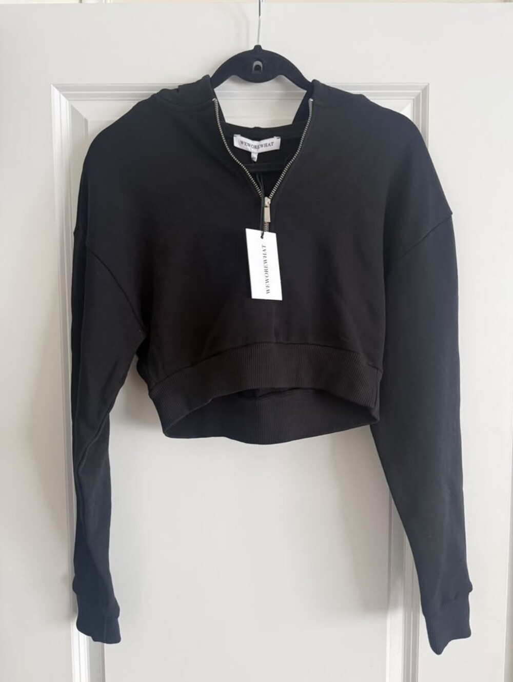 WeWoreWhat Black Cropped Half-Zip Hoodie Top - Picture 9 of 9